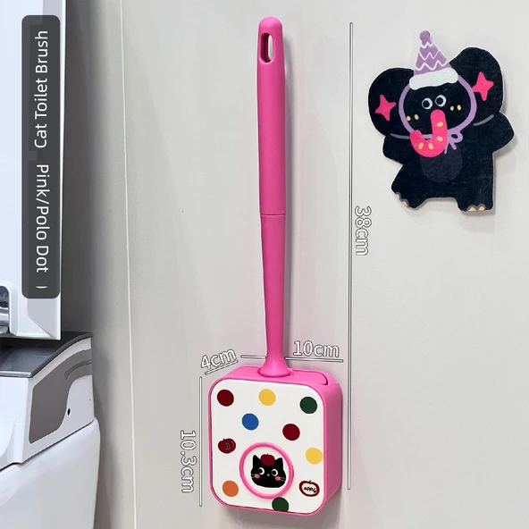 Kedi Tuvalet Fırçası - Pembe/Dalga Noktalı