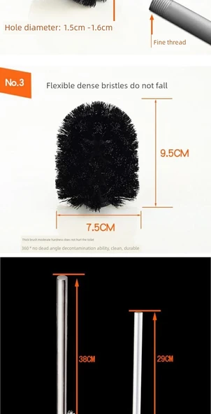 Yedek Tuvalet Fırçası Başlığı - Siyah - 3 Adet - Resim 7