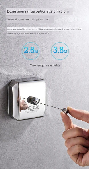 2.8 m Kare Telli Çamaşır Kurutma İpi - Delmesiz - 8