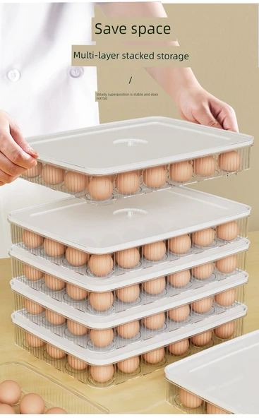 Buzdolabı Yumurta Saklama Kutusu - Cyan Mavi - 2 Katmanlı - 48 Yumurta Kapasiteli - Resim 11