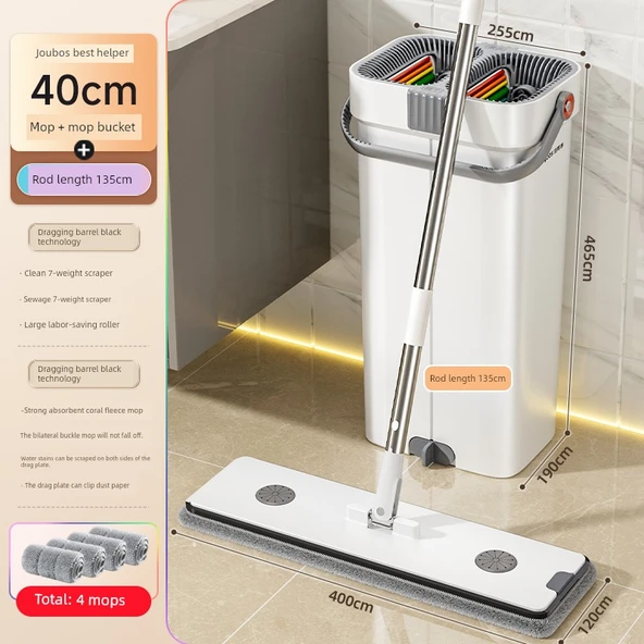 40cm Çift Gökkuşağı 7 Kazıyıcılı Mop + 4 Bez