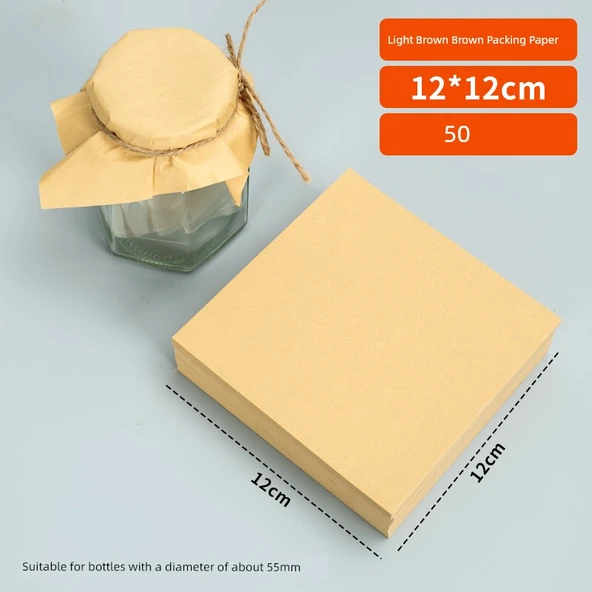 Kraft Kağıdı Gıda Şişe Kapağı Mühürleme Ambalaj Kağıdı 12x12cm Açık Kahverengi (50 adet)