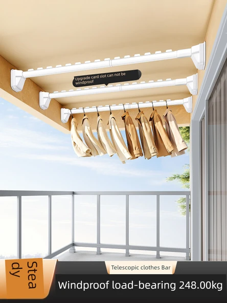 Yana Monte Deliksiz Katlanabilir Rüzgar Geçirmez Çamaşır Kurutma Askısı - 4.2~4.9 Metre Minimalist Beyaz - 2