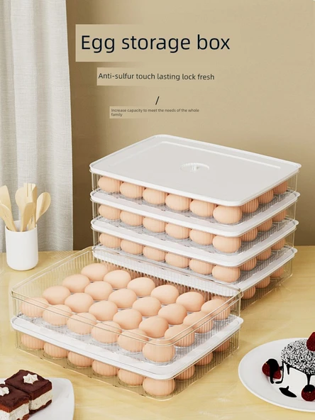 Buzdolabı Yumurta Saklama Kutusu - Cyan Mavi - 2 Katmanlı - 48 Yumurta Kapasiteli - Resim 2