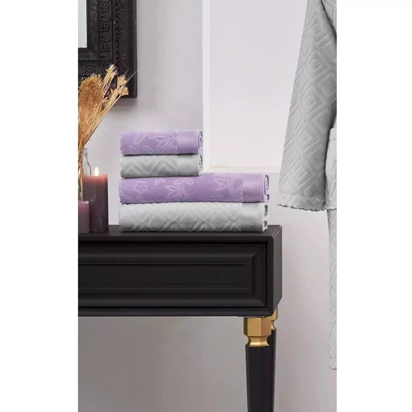 Özdilek 4 Parça Best Hamam Seti, Banyo Havlu Takımı-Pastoral K.Lila Gri