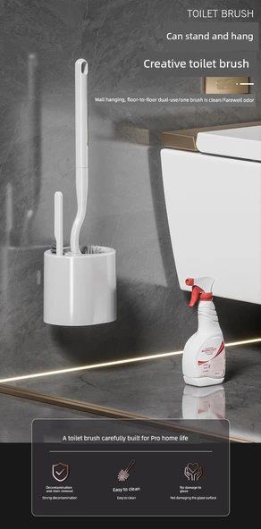 Duvara Monte Tuvalet Fırçası Seti - Standart - Ahşap Desenli Saplı - Aralık Fırçalı - 7