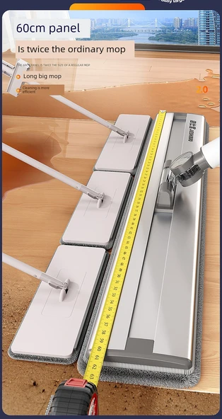 Teleskopik Saplı Düz Paspas - 80cm - 2 Bezli - 8