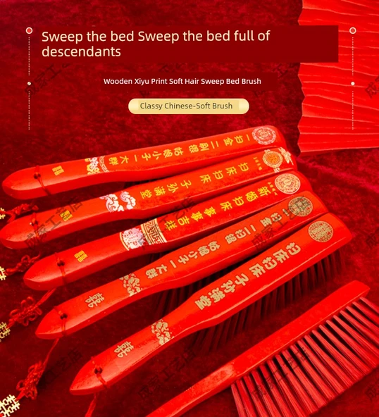 Ahşap Baskılı Düğün Yatağı Fırçası - Altın [Bir Altın Dokunuşu] - Püskülsüz - Resim 7