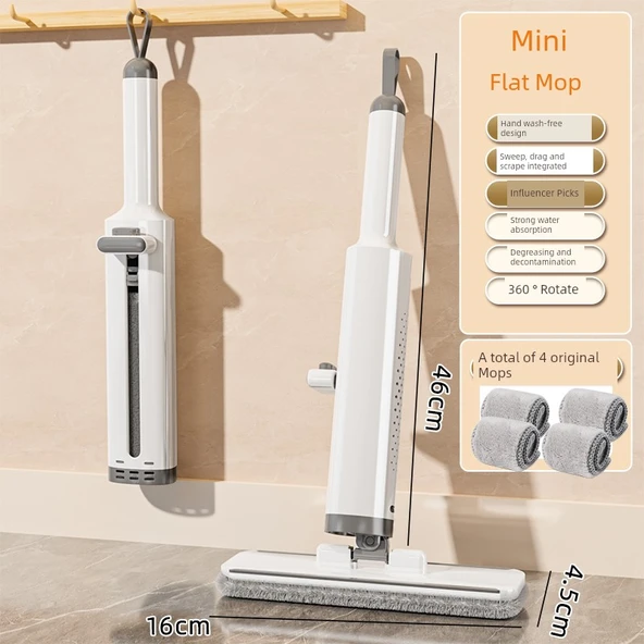 El Değmeden Mini Mop +4 Paspas (Silecek Şeritli + Aralık Fırçalı)