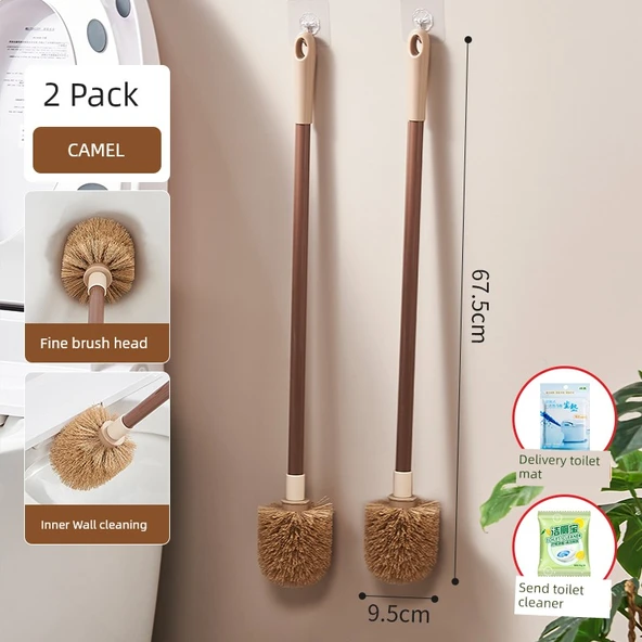 Uzun Saplı Deliksiz Yumuşak Kıllı Tuvalet Fırçası - Deve Tüyü 2'li Set (Tuvalet Pedi ve Temizleyici Hediyeli)