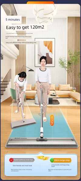 Teleskopik Saplı Düz Paspas - 50cm - 2 Bezli - 9