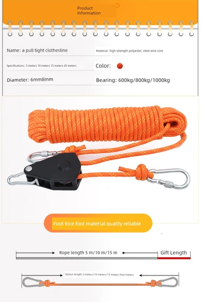 Çelik Telli Çamaşır İpi - 6mm Kalın Turuncu 20m - 10