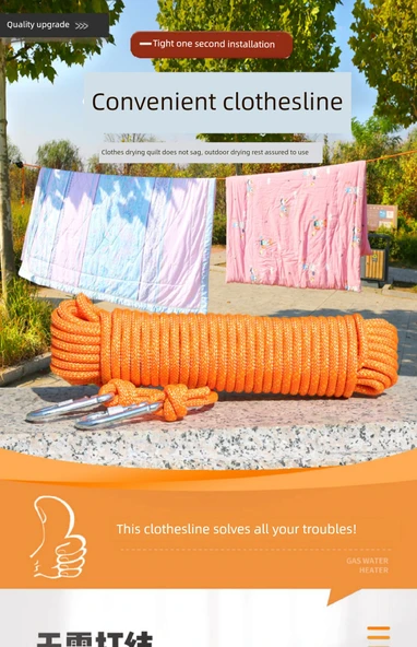Çelik Telli Çamaşır İpi - 6mm Kalın Turuncu 20m - 7