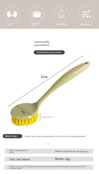 Yapışmaz Uzun Saplı Mutfak Temizleme Fırçası - 2 Adet Tencere Fırçası (Sıcak) - Resim 7