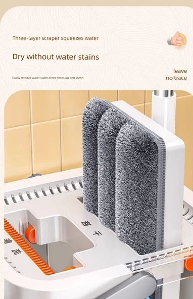 40cm Düz Paspas - 2 Bez, Yükseltilmiş Kova, Takviyeli Çubuk, 60 Temizlik Mendili - Resim 11