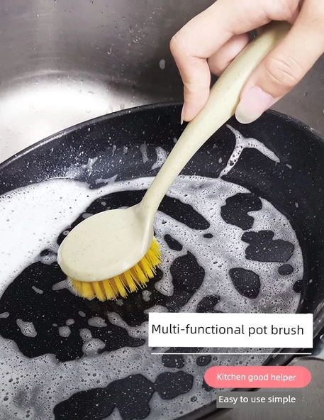 Yapışmaz Uzun Saplı Mutfak Temizleme Fırçası - 2 Adet Tencere Fırçası (Sıcak) - Resim 6