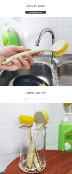 Yapışmaz Uzun Saplı Mutfak Temizleme Fırçası - 2 Adet Tencere Fırçası (Sıcak) - Resim 12