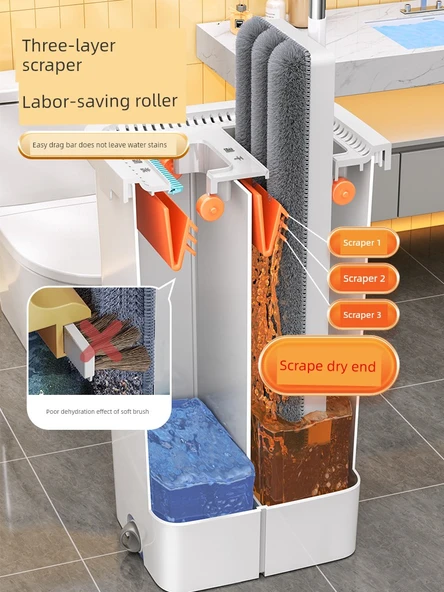 40cm Düz Paspas - 2 Bez, Yükseltilmiş Kova, Takviyeli Çubuk, 60 Temizlik Mendili - Resim 3