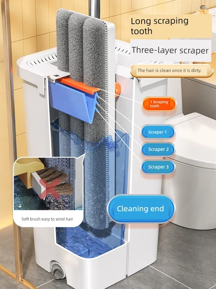 40cm Düz Paspas - 2 Bez, Yükseltilmiş Kova, Takviyeli Çubuk, 60 Temizlik Mendili - Resim 2