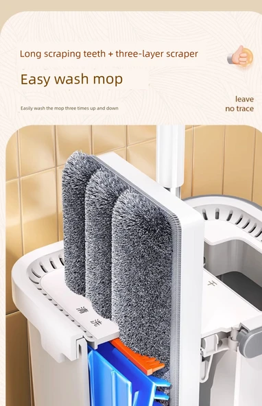 40cm Düz Paspas - 2 Bez, Yükseltilmiş Kova, Takviyeli Çubuk, 60 Temizlik Mendili - Resim 9