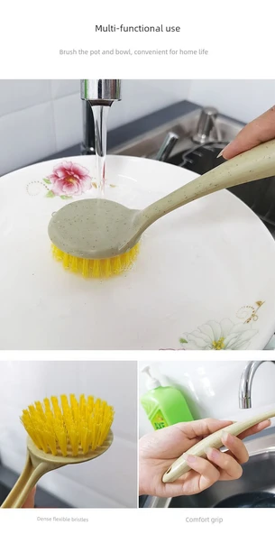 Yapışmaz Uzun Saplı Mutfak Temizleme Fırçası - 2 Adet Tencere Fırçası (Sıcak) - Resim 8