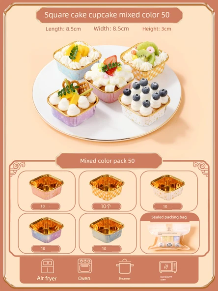 Süper Kalın Karışık Renkli Büyük Kare Muffin Kağıdı - 50 Adet