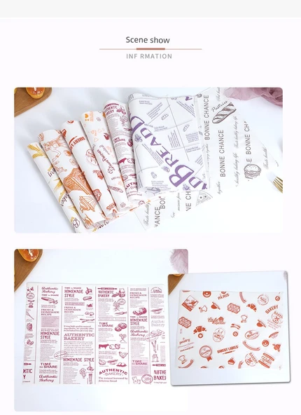 Yağ Geçirmeyen Tek Kullanımlık Fırın Kağıdı - Ekmek Desenli 50 Adet + 5 Karışık Desen (50 Adet) - Resim 11