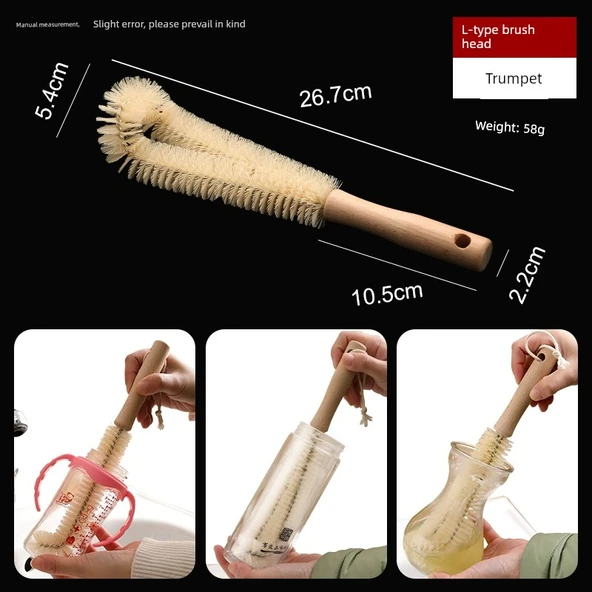 Ahşap Saplı L Şekilli Bardak Fırçası [2'li Paket]
