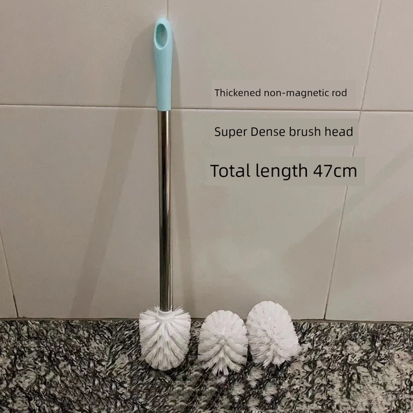 Paslanmaz Çelik Uzun Saplı Tuvalet Fırçası - 47cm - 3 Fırça Başlıklı
