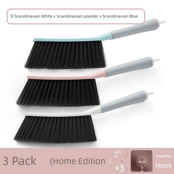 Yumuşak Tüylü Yatak Fırçası - 3'lü Set - İskandinav Mavi + Pudra + Beyaz