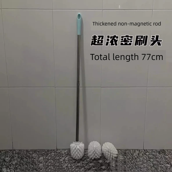 Paslanmaz Çelik Uzun Saplı Tuvalet Fırçası - 47cm - 3 Fırça Başlıklı - 6