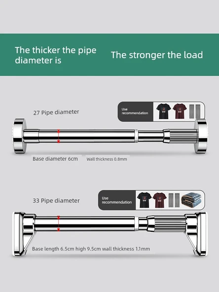 Deliksiz Gerdirme Tuvalet İpi - 33mm Çap Paslanmaz Çelik - 1.9~2.6m Duvar Mesafesi - 6