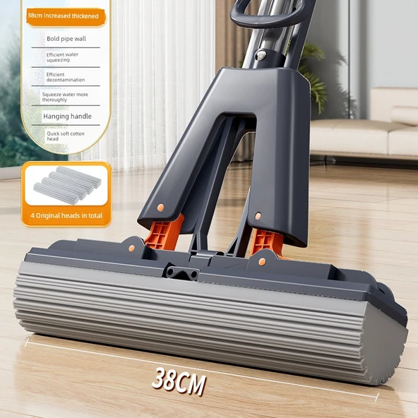 38cm Kalınlaştırılmış Nemlendirici Pamuk Başlıklı Sünger Paspas - Silah Grisi - 4 Başlıklı