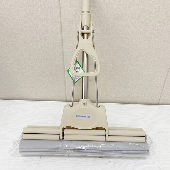 Rulo Sıkmalı Sünger Paspas - Çift Sıralı, Tek Tuş Başlık Değişimi 38cm, 1 Başlık