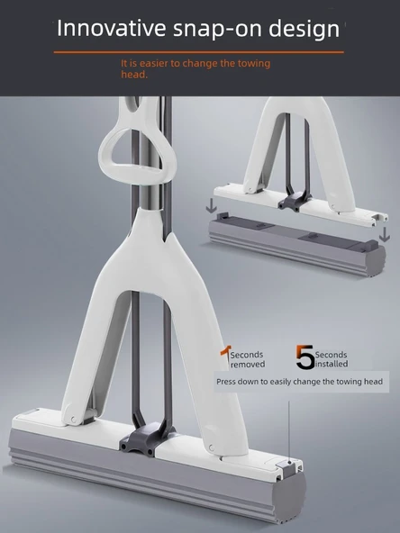 33cm Katlanabilir Sünger Paspas - Beyaz - 4 Yedek Başlıklı - 6