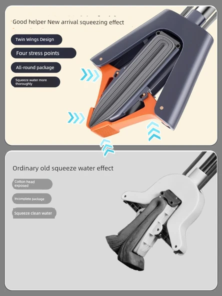 28cm Sünger Paspas + 2 Nem Tutucu Başlık + Paspas Klipsi - Paslanmaz Çelik Saplı - Resim 4