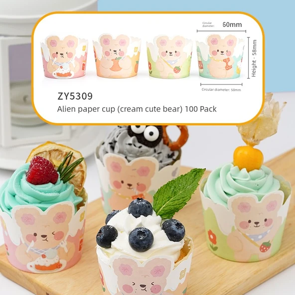 Muffin Kağıdı - Küçük 4 Renkli Kremalı Ayıcık - 100 Adet