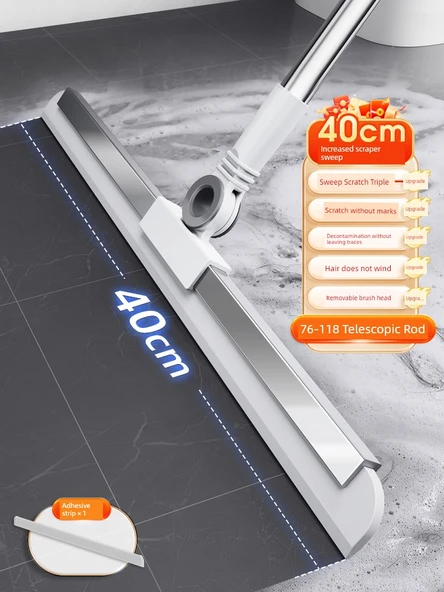 Sihirli Silikon Süpürge - 40cm Döner Başlık, Kalınlaştırılmış Silikon Şeritli