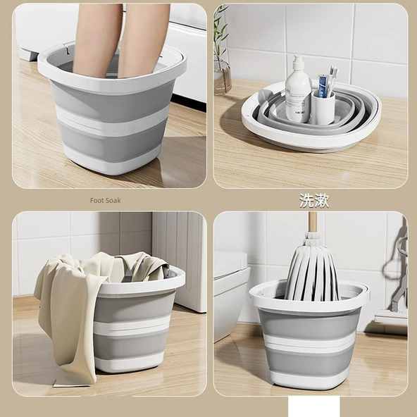 Katlanabilir Seyahat Kovası - Beyaz Gri - Orta Boy - 5L - 5