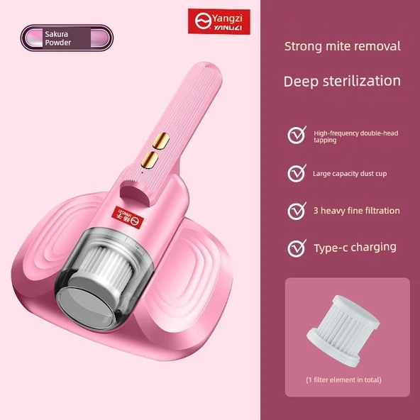 Yatak Temizleme Fırçası - Anti-Mite Toz Emici - Pembe