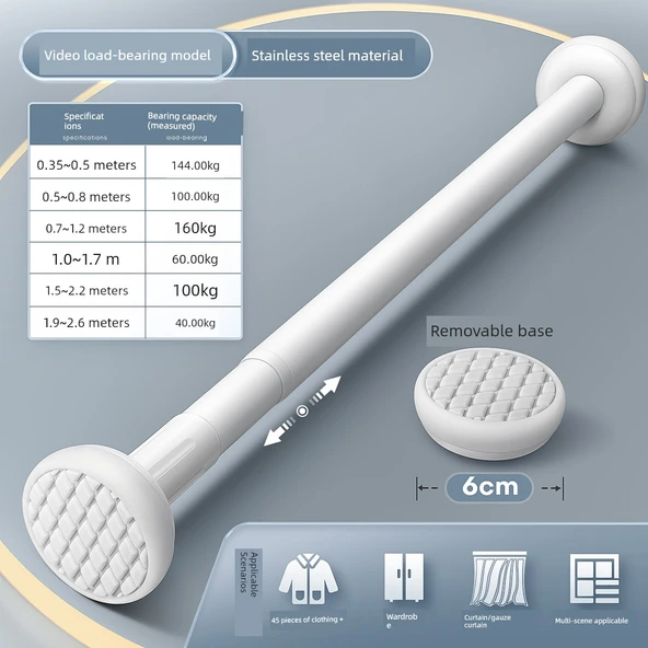 Paslanmaz Çelik Teleskopik Elbise Kurutma Askısı - 1.0~1.7 Metre - Minimalist Beyaz (27 mm Çap)