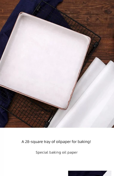 28cm Kare Tepsi için 40g Ekstra Kalın 37x37cm Beyaz Yağlı Kağıt - 50 Adet - 7