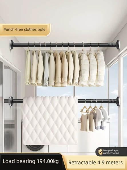 Paslanmaz Çelik Teleskopik Elbise Kurutma Askısı - 1.5~2.2 Metre - Kolay Eşleşen Beyaz (Çift Rulmanlı 33 mm Çap) - Resim 2