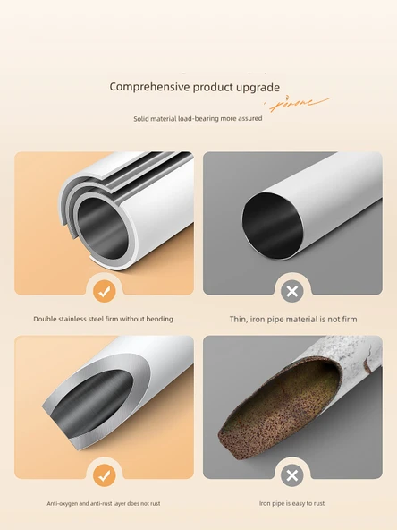 Paslanmaz Çelik Teleskopik Elbise Kurutma Askısı - 1.5~2.2 Metre - Kolay Eşleşen Beyaz (Çift Rulmanlı 33 mm Çap) - Resim 5