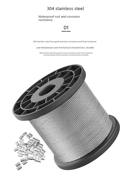 304 Paslanmaz Çelik Halat - 10 m, 0.8mm (7x7) - Resim 2
