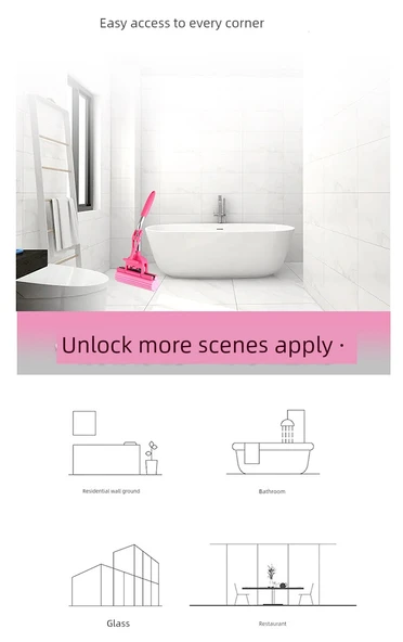 Mini Rulo Sünger Paspas Pembe Set +1 Başlık (Toplam 2 Başlıklı, Sabit) - 9