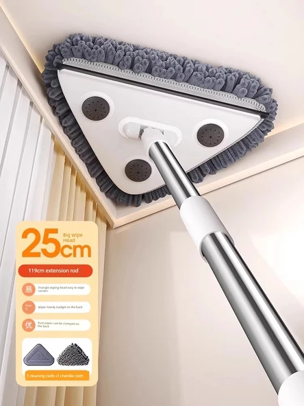 Üçgen Mop - Standart 25cm - 1 Temizlik Bezi + 1 Şönil Bezli