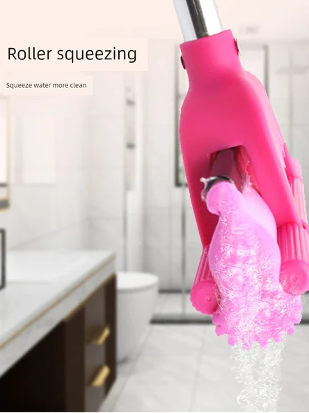 Mini Rulo Sünger Paspas Pembe Set +5 Başlık (Toplam 6 Başlıklı, Sabit) - 5