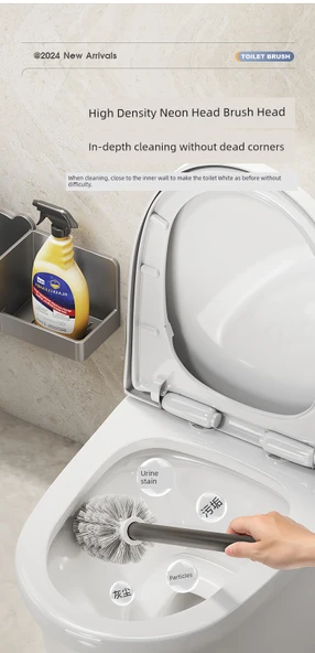 Duvara Monte Deliksiz Lüks Tuvalet Fırçası Seti - Şık Siyah - 2 Fırçalı ve Raflı - Resim 12