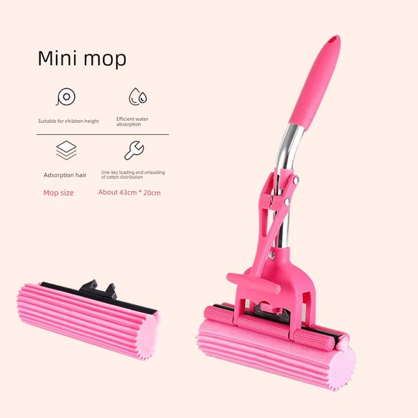 Mini Rulo Sünger Paspas Pembe Set +1 Başlık (Toplam 2 Başlıklı, Sabit)